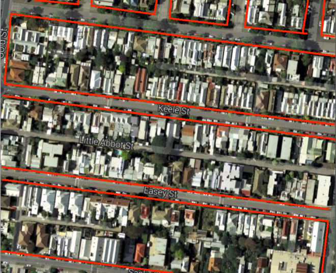 Google maps draws streets as thin little lines, but they can be wide, sometimes half as wide as the blocks are deep